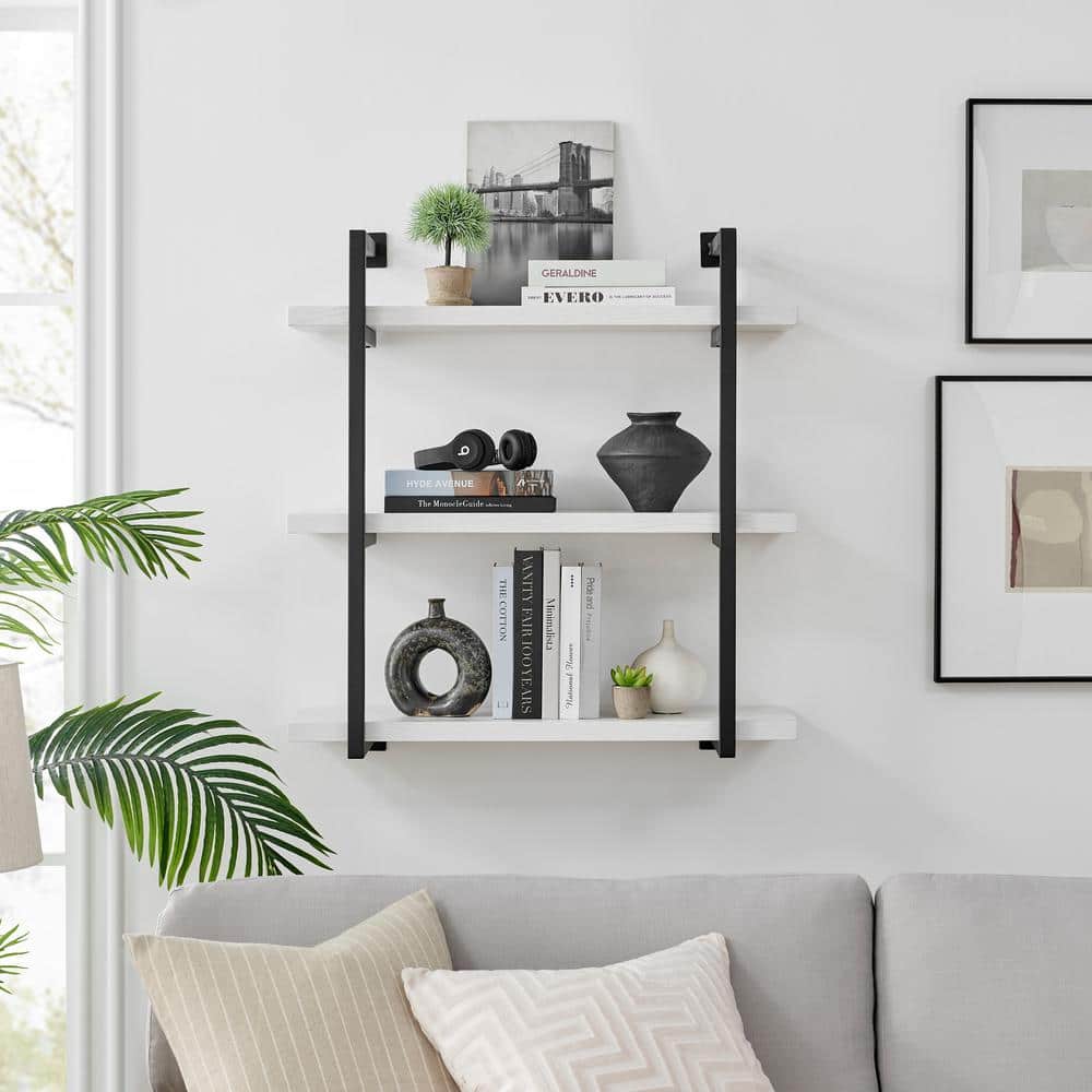 White and Black 3-Tier Industrial Wall Shelf
