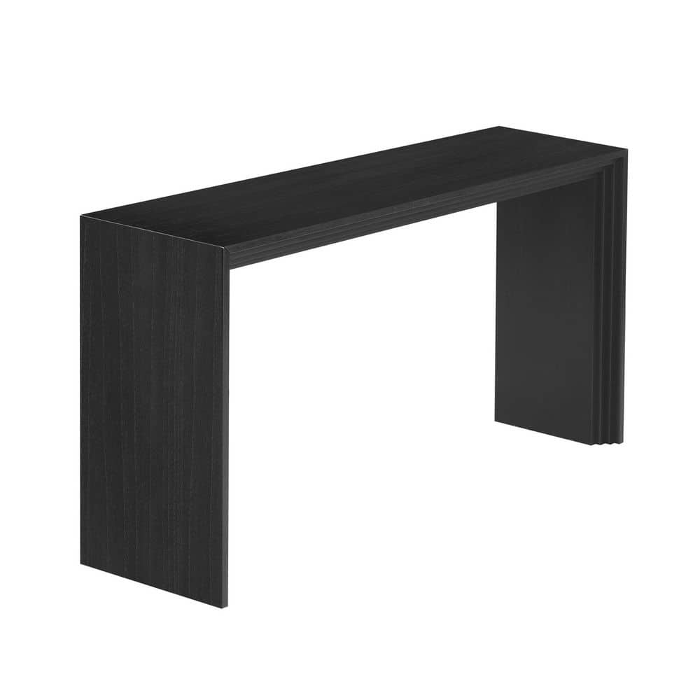 59.2 in. L Black Rectangle Wood Console Table with Solid Wood Veneer