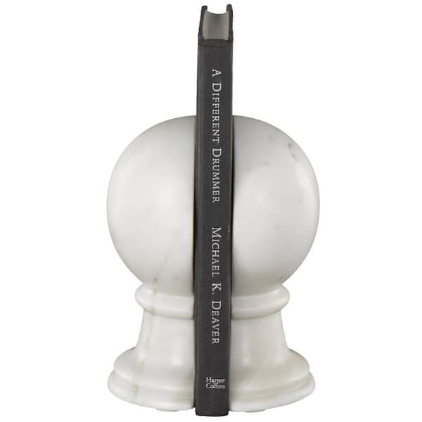 Litton Lane White Marble Sleek Orb Globe Bookends (Set of 2)