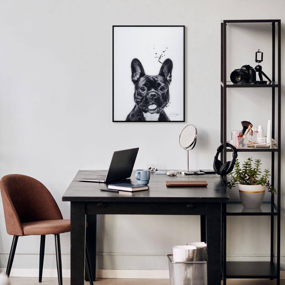 French Bulldog Black and White Framed Glass Art in Aluminum Frame