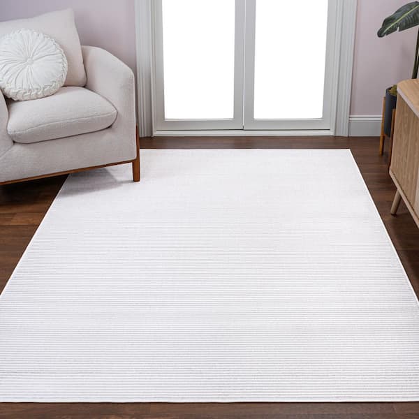 Cole Modern Minimalist Pinstripe High-Low White/Silver 4 ft. x 6 ft. Area Rug