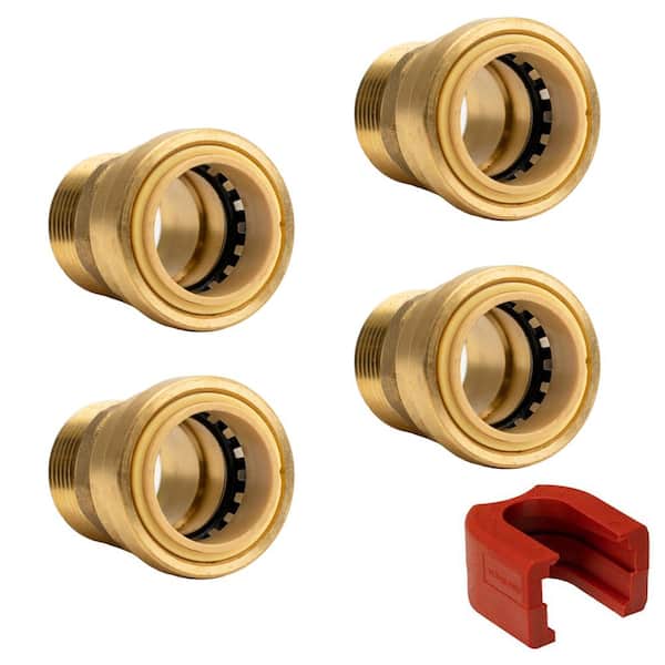 QUICKFITTING 1 in. Brass Push-to-Connect x MNPT (Male Thread) Adapter Fitting with SlipClip Release Tool (4-Pack)