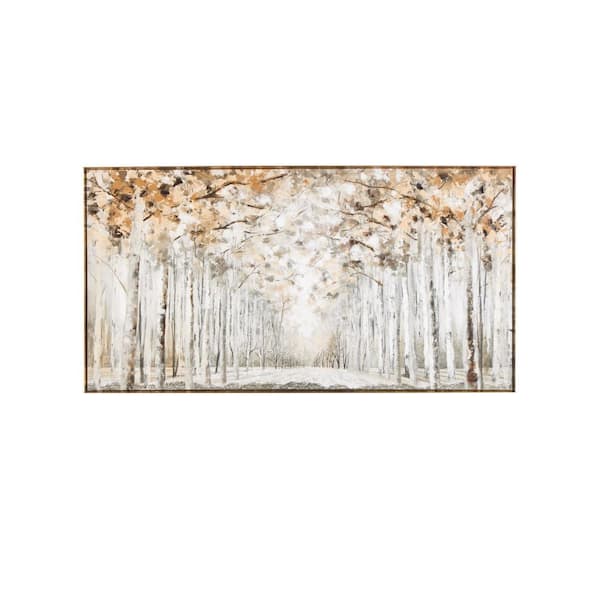 Litton Lane 1-Panel Landscape Forest Framed Wall Art with Brown Accents 31 in. x 58 in.
