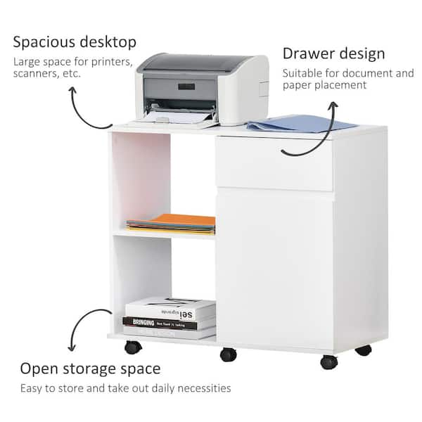Vinsetto Mobile Filing Cabinet Printer Stand with 2 Drawers, 3 Open Storage  Shelves for Home Office Organization, White 924-034V80WT - The Home Depot