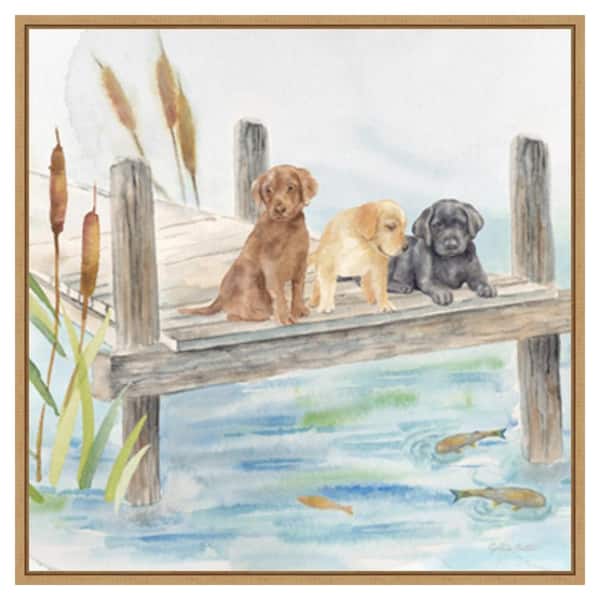 Amanti Art Woodland Dogs IV by Cynthia Coulter 30 in. W x 30 in. H. Canvas Wall Art Print Framed in Brown