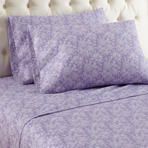 Micro Flannel Micro Flannel 4-Piece Enchantment Violet Floral Full Sheet Set