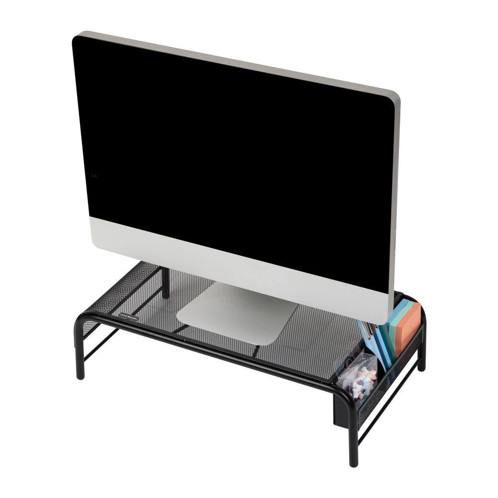 Black Metal Mesh Monitor Stand with Side Storage