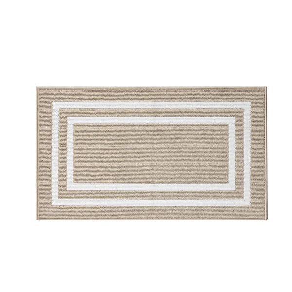Double Line Beige/White 2 ft. x 4 ft. Tufted Border Polypropylene Accent Rug