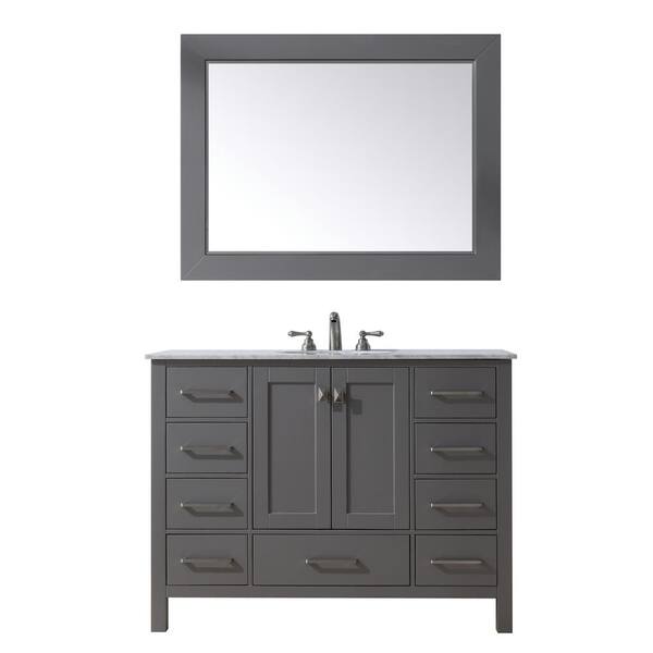 stufurhome Malibu 48 in. Vanity in Gray with Marble Vanity Top in Carrara White and Mirror