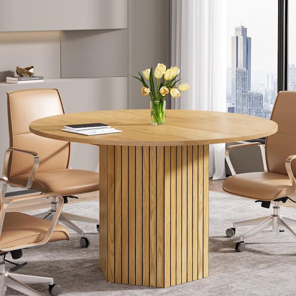 BYBLIGHT Moronia 47.25 in. Round Conference Table, Brown Meeting Desk Writing Desk for 4-6 People, Seminar Table for Boardroom