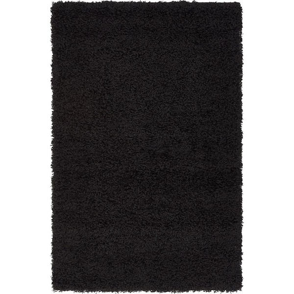 Unique Loom Solid Shag Jet Black 3 ft. x 5 ft. Area Rug