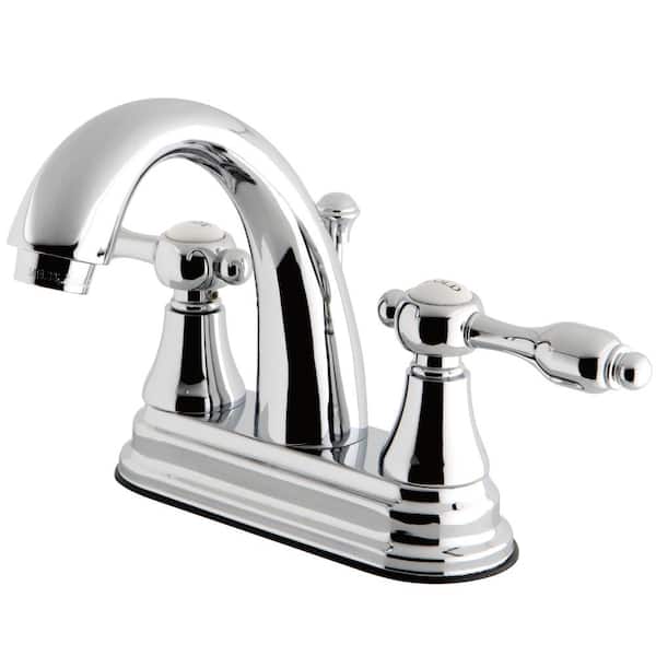 Kingston Brass Tudor 4 in. Centerset Double Handle High-Arc Bathroom Faucet in Polished Chrome