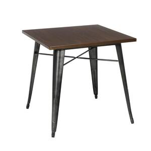161 Collection Industrial Modern 30" Square Dining Table, Wood Tabletop with Galvanized Steel Frame, in Gunmetal/Walnut