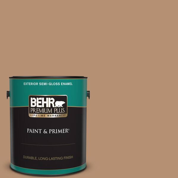 BEHR PREMIUM PLUS 1 gal. #T13-7 Tan-Gent Semi-Gloss Enamel Exterior Paint & Primer