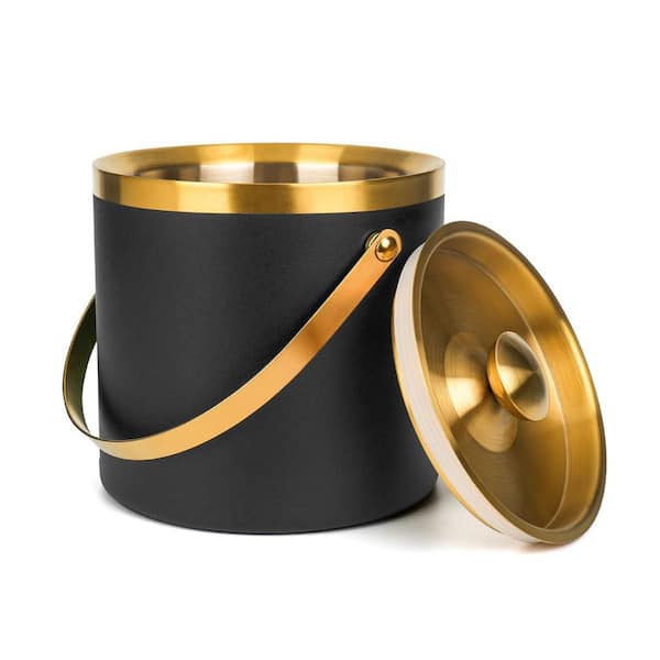 3L Black Double Wall Insulated Stainless Steel Ice Bucket with Lid and Scoop for Cocktail, Champagne, Parties