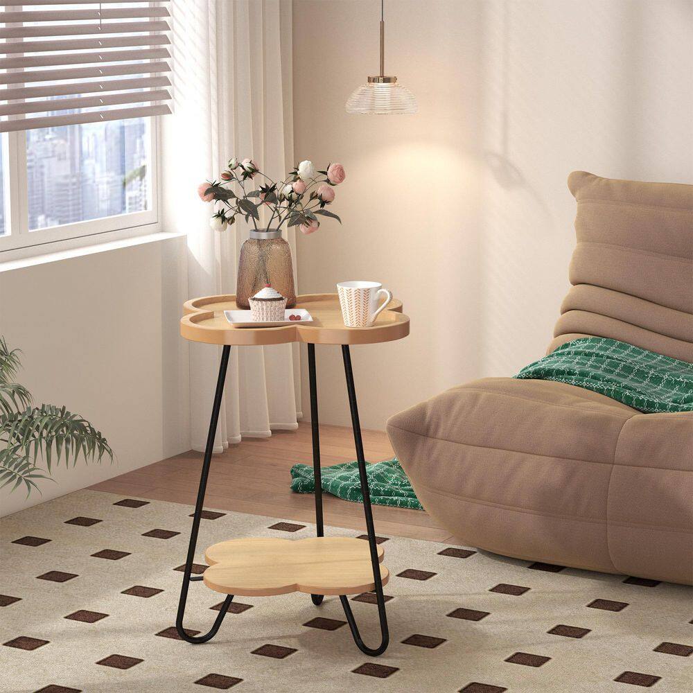 18.9 in. Petal-Shaped Acacia Wood End Table, 2-Tier Accent Side Table price history on PriceWatchPro