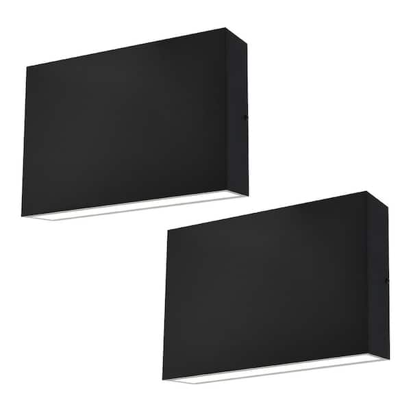 10 in. Black Modern LED Up and Down Outdoor Wall Sconce, 5CCT IP65, CRI80, 24W, 2000LM, Wall Light, Wet & ETL 2 Pack