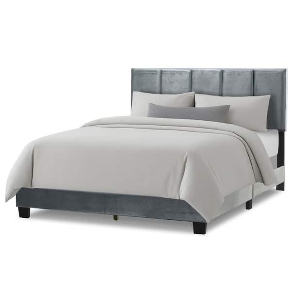 Arty Silver Grey Velvet Queen Bed with Line Stitch Tufting