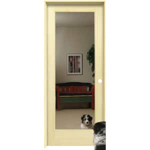 Reflections 24 in. x 80 in. Left Hand Full Lite Mirrored Glass Unfinished Pine Single Prehung Interior Door