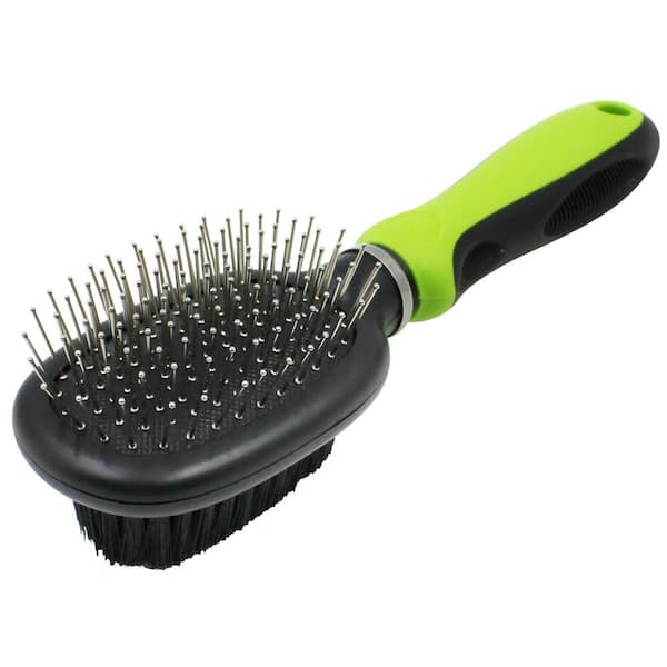 PET LIFE Flex Series 2-in-1 Dual-Sided Pin and Bristle Grooming Pet Brush Green