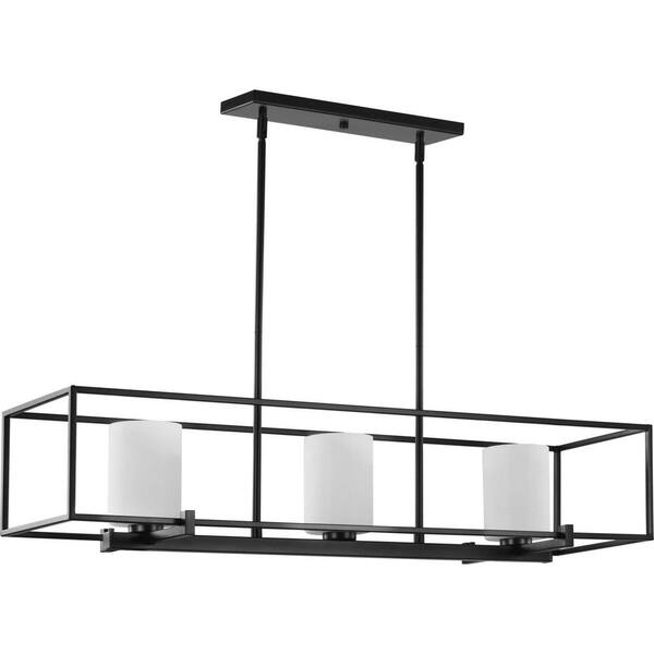 Progress Lighting Chadwick Collection 3-Light Matte Black Etched Opal Glass Modern Linear Chandelier Light