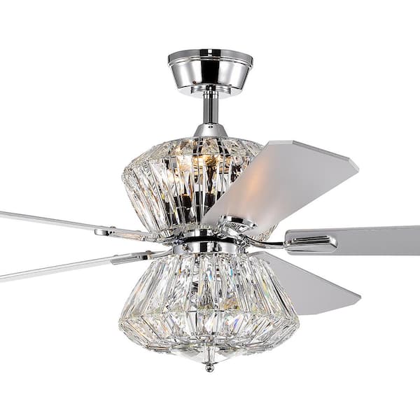 Edvivi Cynthia 52 in. Indoor Chrome Glam Reversible Ceiling Fan with Crystal Light Kit and Remote Control