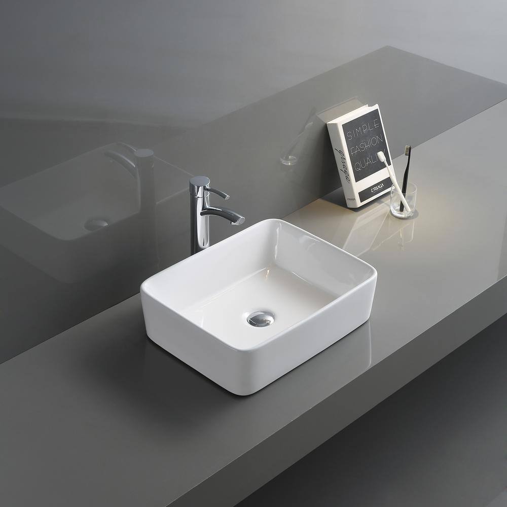 Ruvati 19'' White Ceramic Rectangular Above-Counter Vessel Sink