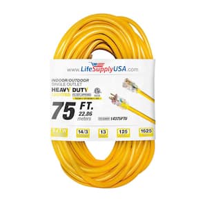 75 ft. 14-Gauge/3 Conductors SJTW 13 Amp Indoor/Outdoor Extension Cord with Lighted End Yellow (1-Pack)