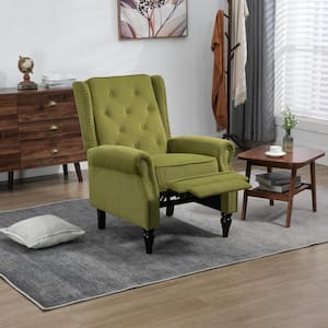 Modern Oilve Green Velvet Upholstered Wingback Recliner Chair with Nailheads and Solid Wood Legs