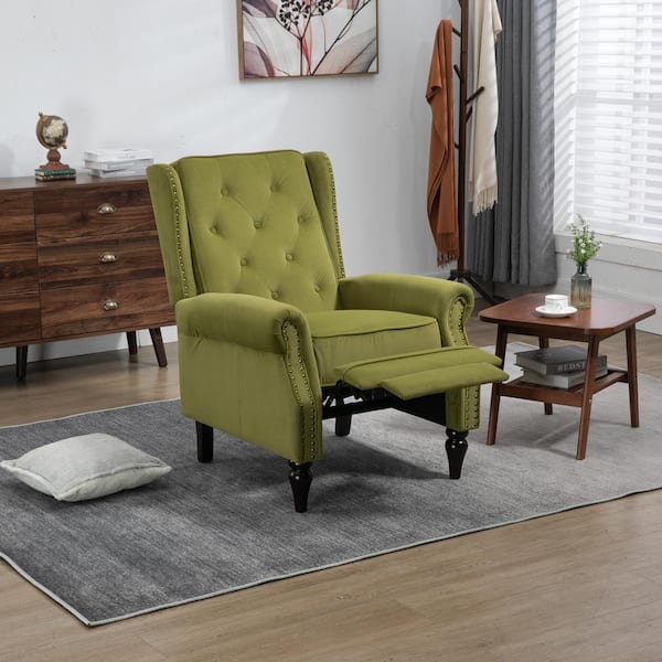 HOMEFUN Modern Oilve Green Velvet Upholstered Wingback Recliner Chair with Nailheads and Solid Wood Legs