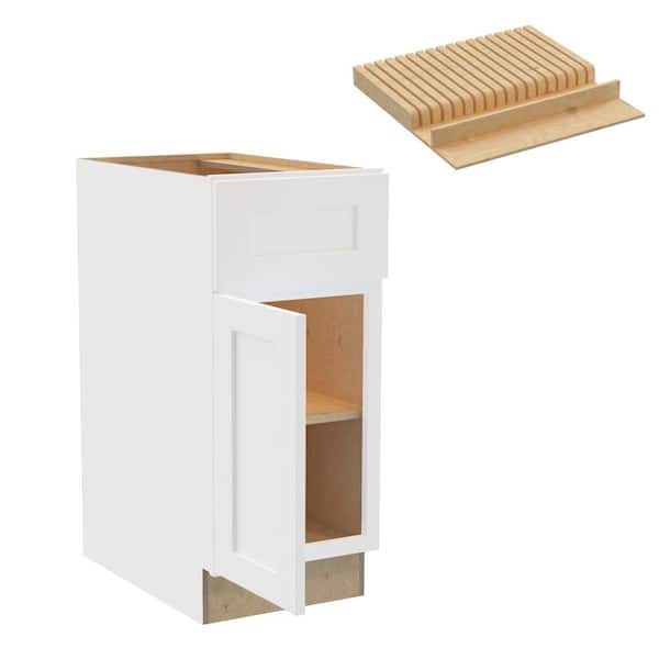 Home Decorators Collection Newport 15 in. W x 24 in. D x 34.5 in. H Assembled Plywood Base Kitchen Cabinet in Pacific White with Knife Block LH