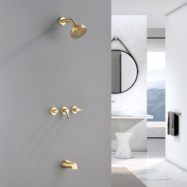 Vara 3 Handle 6-Spray 2-Way Tub and Shower Faucet 1.8 GPM in Brushed Gold Valve Included