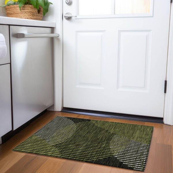 Mayfield Premium Machine Washable Abstract AMF1001 Olive 2 ft. x 3 ft. Area Rug