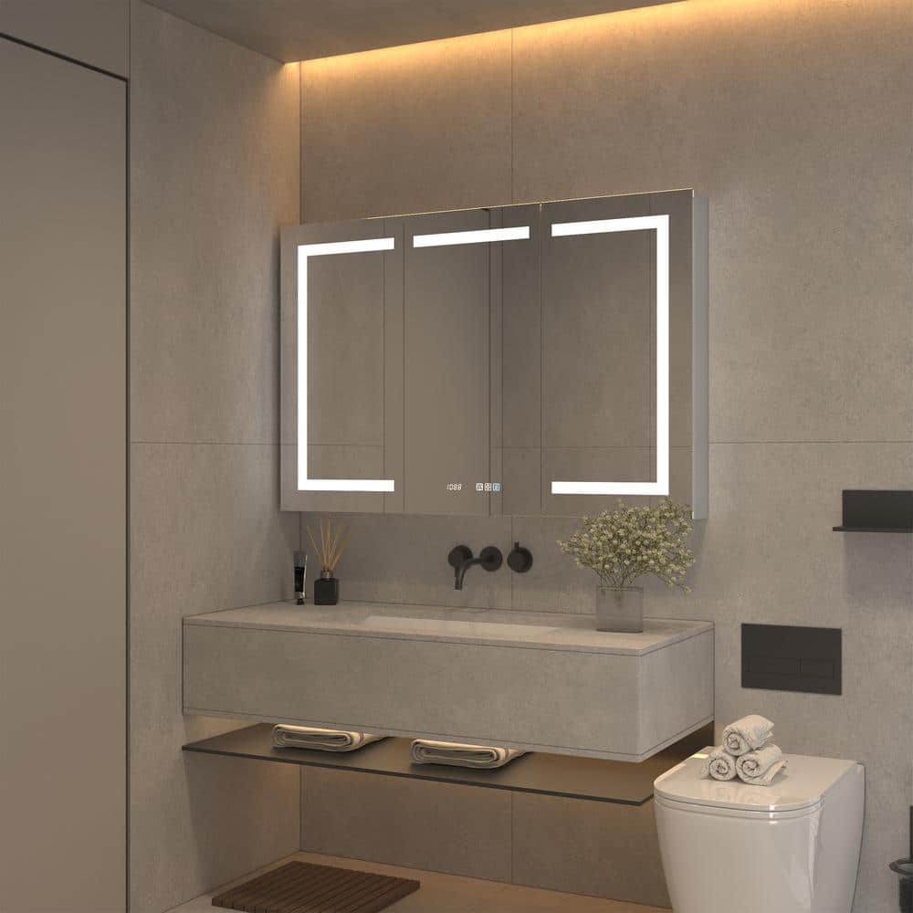 48'' x 32'' Silver Aluminum LED Medicine Cabinet with Mirror