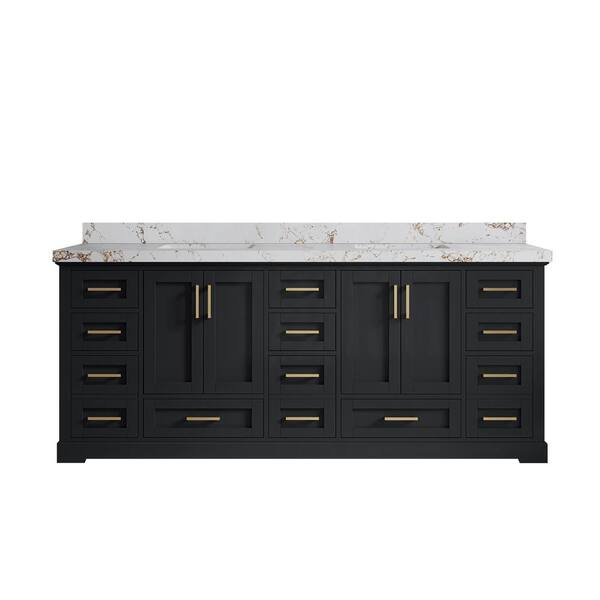 Willow Collections Boston 84 in. W x 22 in. D x 36 in. H Double Sink Bath Vanity in Wrought Iron with 2 in. Viola Gold qt. Top