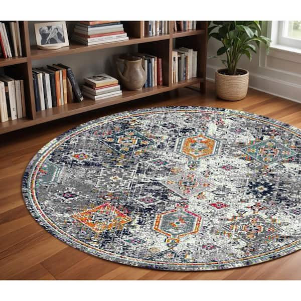 8 ft. x 8 ft. Blue Gray And Rust Area Rug