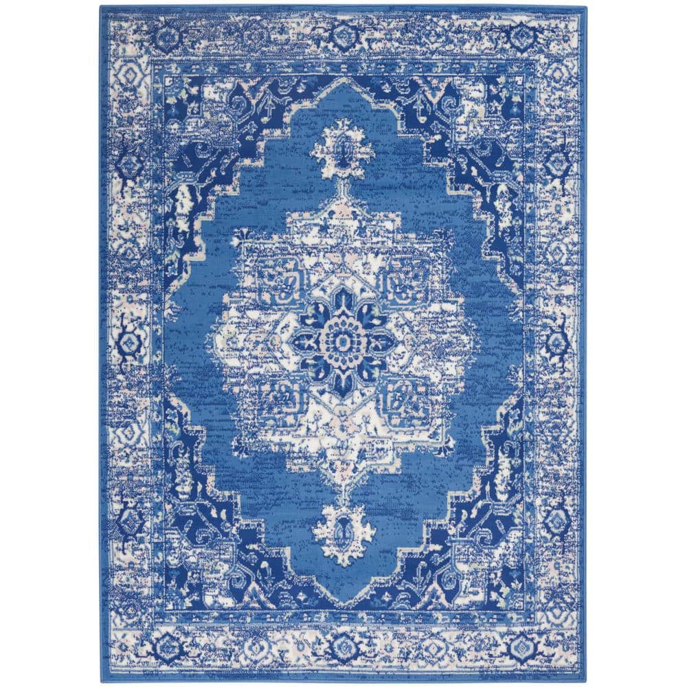 Navy Floral 6' x 9' Synthetic Rectangular Area Rug