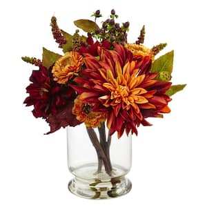 16 in. Artificial Dahlia and Mum with Vase