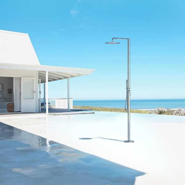1-Handle Outdoor Freestanding Shower Faucet Kit 3 GPM Floor Mount Shower System Kit in Chrome with Hand Shower