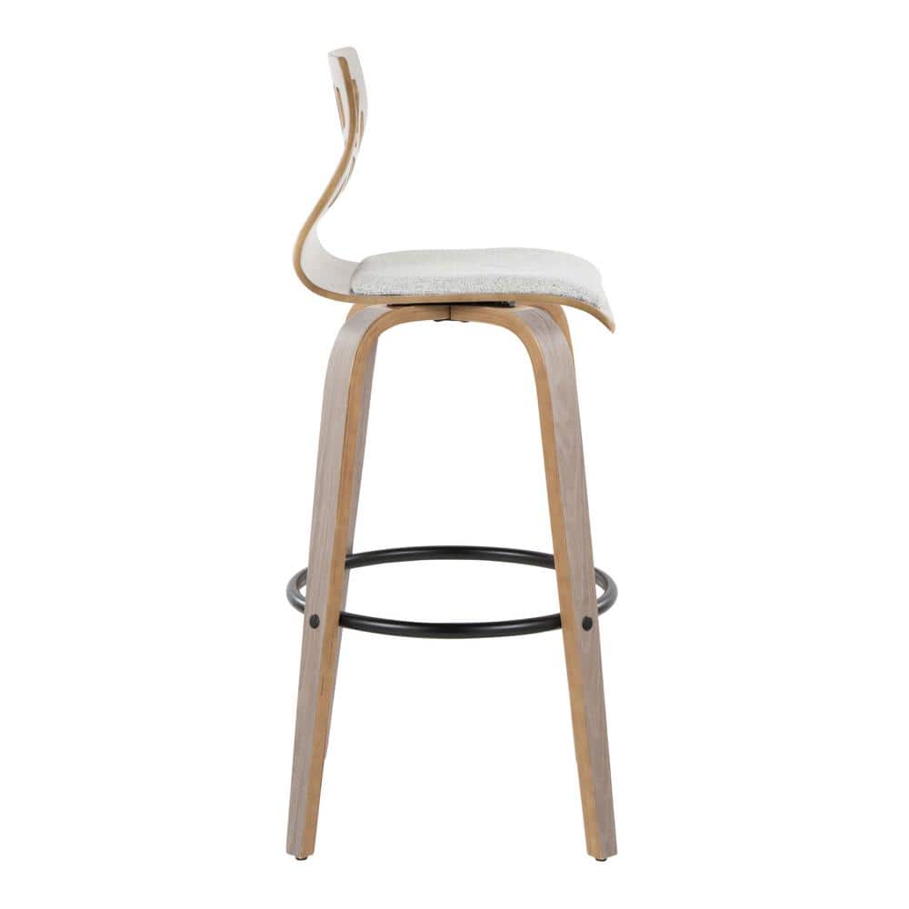 Gray Wood and Metal Swivel Barstool Set with Cut-Out Backrest