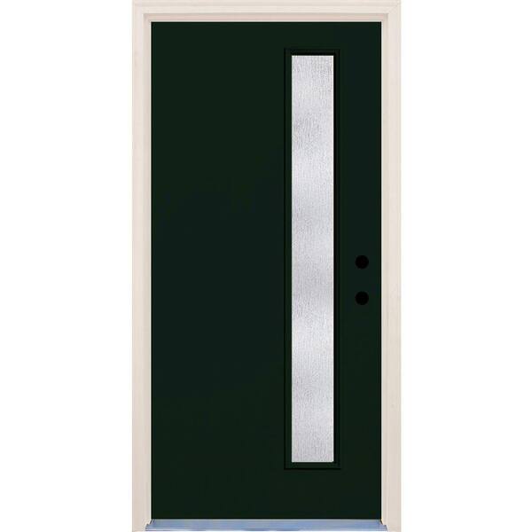 Builder's Choice 36 in. x 80 in. Fairway 1 Lite Rain Glass Painted Fiberglass Prehung Front Door with Brickmould