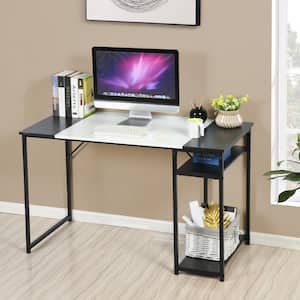 Dembe 55 in. Rectangular White/Black Wood Computer Writing Desk with 2-Storage Shelves