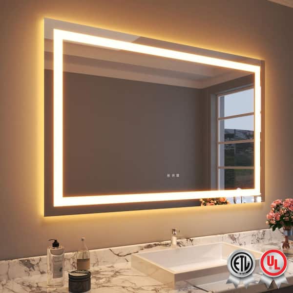 Backlit and Front Light 55 in. W x 36 in. H Rectangular Frameless Wall Bathroom Vanity Mirror