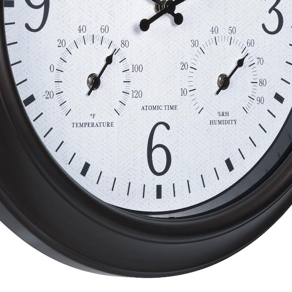 Indoor/Outdoor Atomic Analog Wall Clock with Temperature and