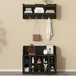 Black Elegant Hall Tree with Wall Mounted Coat Rack and Adjustable Shelves