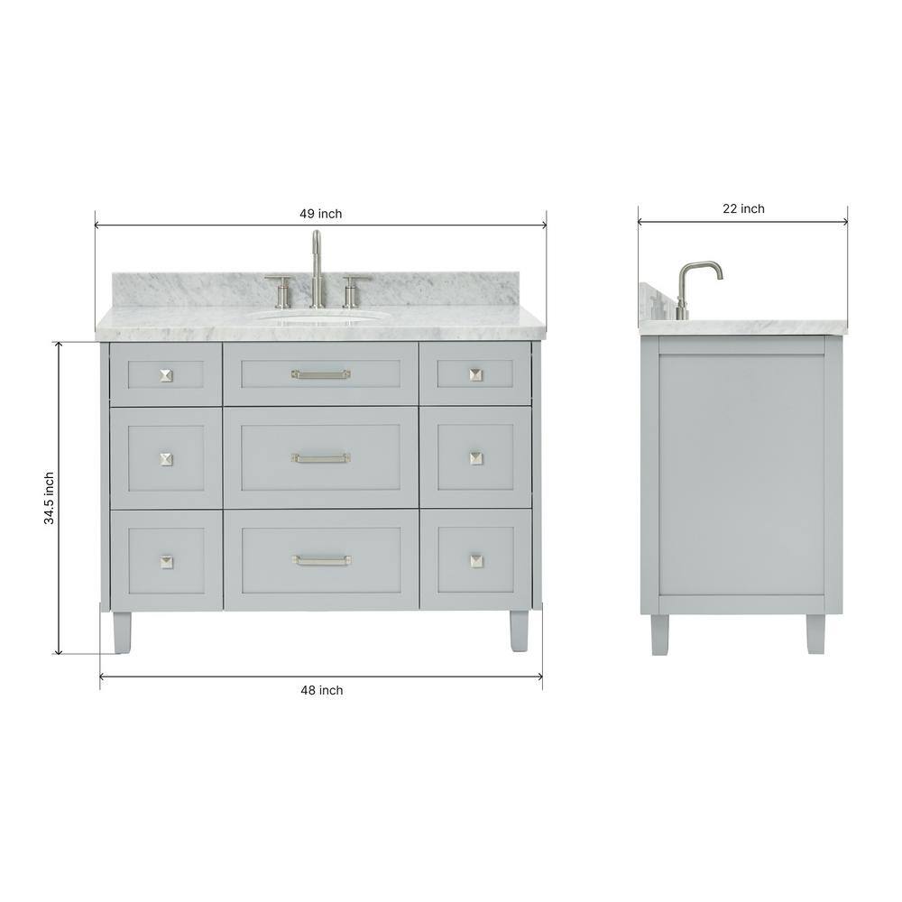 Gray Solid Wood Single Sink Bathroom Vanity with Carrara Marble Top