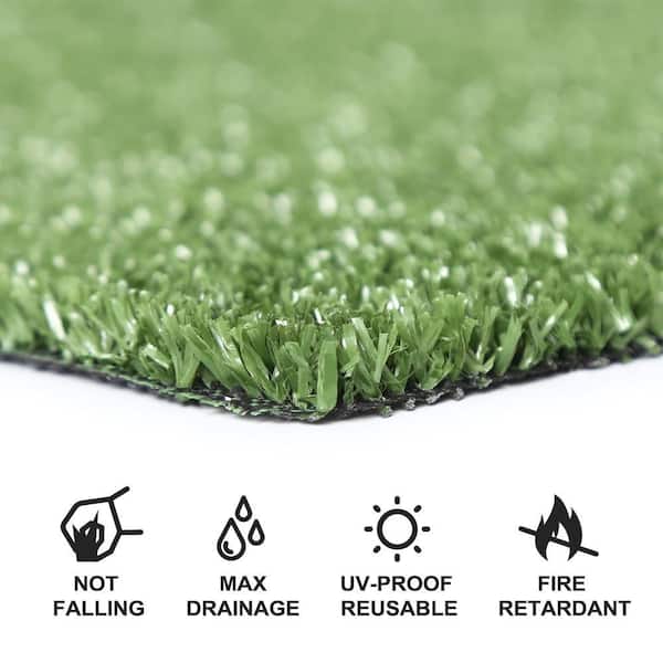 3 ft. x 10 ft. Anti-Fire Green Artificial Grass Rug with Rapid Drainage Hole, Anti-Slip Backing and Easy-Clean Design