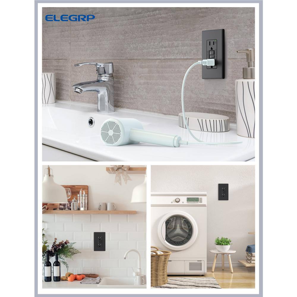 Matte Black 15 Amp GFCI Outlet with Wall Plate, 6 Pack