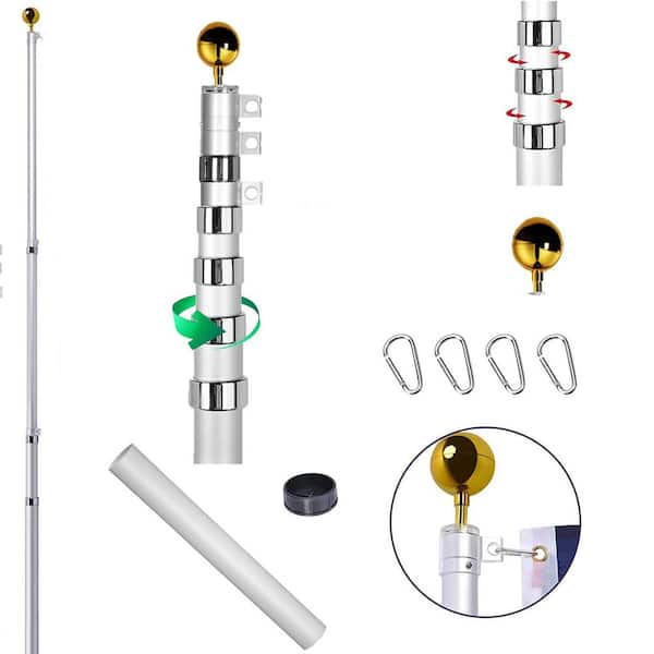 25 ft. Telescopic Aluminum Flag Pole Ball Top Kit Telescoping Flagpole (Not Including Flags)