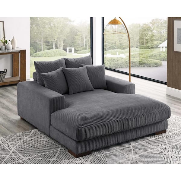 Monland 58 in. Square Arm Corduroy Polyester Upholstered Chaise Lounge Rectangle Sofa Deep-Seated Oversized Couches Dark Gery